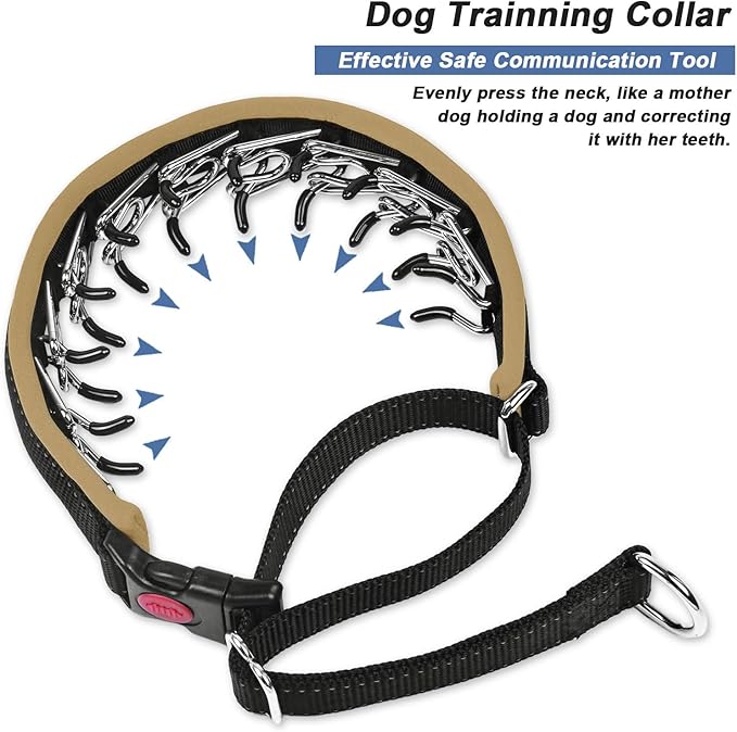 Martingale Collar for Dogs, Hidden No Pull Dog Collar with Buckle, Reflective Nylon Choke Collar Adjustable Limited Slip Collar for Large Medium Small Dogs Anti Pull Training Walking S Khaki