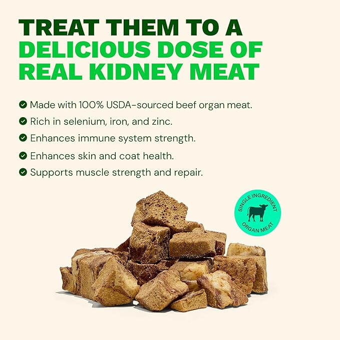 Get Joy Freeze Dried Dog Treat, 100% Beef Kidney, 4 Ounce Bag (Pack of 3), Single Ingredient Organ Meat, High Protein, Immune Health, Muscle Repair, Grain Free, Gluten Free, Made in USA