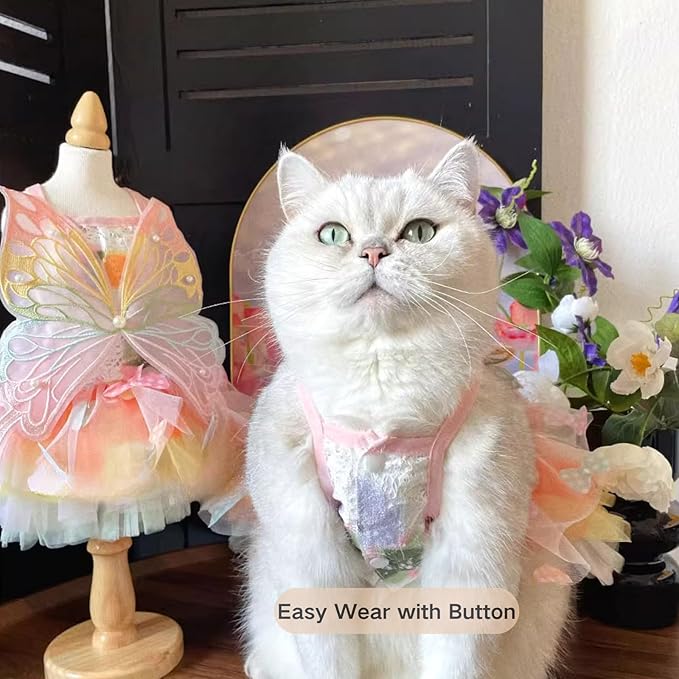 Cat/Small Dog Pretty Fairy Costume Clothing - Cute Dress Outfit for Spring Halloween Christmas Girl Party (L)