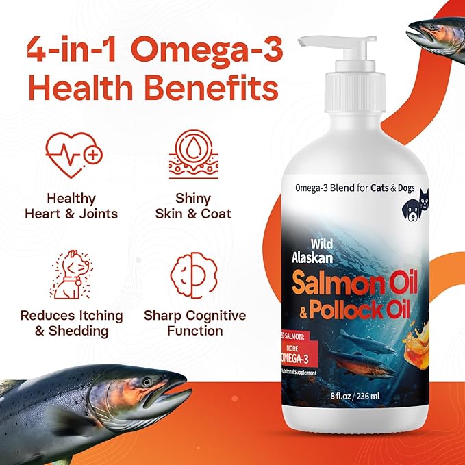 Wild Alaskan Omega 3 Salmon Oil for Dogs - Fish Oil for Dogs Natural Liquid - Must-Have Cat & Dog Essentials for Health - Cat and Dog Supplies Supports Skin & Coat - 8 Fl. Oz