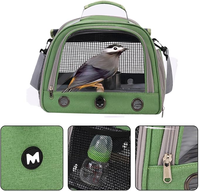 Bird Traval Carrier Cage, Bird Carrier with Seat Belt, Multifunctional Small Animal Backpack, Pet Transparent Breathable Carriers for Small Birds Parrots (Black)