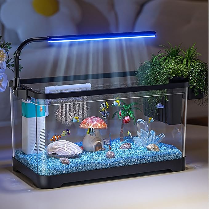 Fish Tank Aquarium Kit,Turtle Tank Kit with 3-in-1 Silent Water Pump Filter System, Self Cleaning Aquarium Starter Kit with LED Light Suitable for Small Fish Or Shrimp,Bottom Drainage(X-Large)