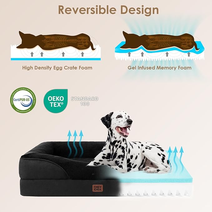 EHEYCIGA Orthopedic Dog Bed for Large Sized Dog, 41x27x7.5 Inch Large Memory Foam Dog Couch Bed with Sides, Waterproof Liner & Washable Removable Cover, Bolster Pet Sofa, Black