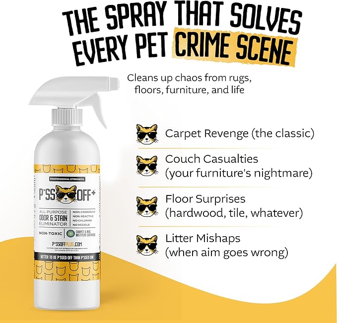 P*SS OFF+ All Purpose Stain and Odor Remover - Professional Strength Cat Pee Odor Eliminator, Deodorizer for Pet Urine & Poop, Carpets, Upholstery, Leather, Non Toxic Air Freshener for Home - 1 Gallon