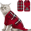 EXPAWLORER Cat Sweater Cardigan - Stylish Knit Cat Clothes, Plaid British Style Soft Puppy Sweater with Sleeve, Warm Pet Clothing Knitwear, Fall Winter Kitten Coat for Girl Boy Cats, Red S