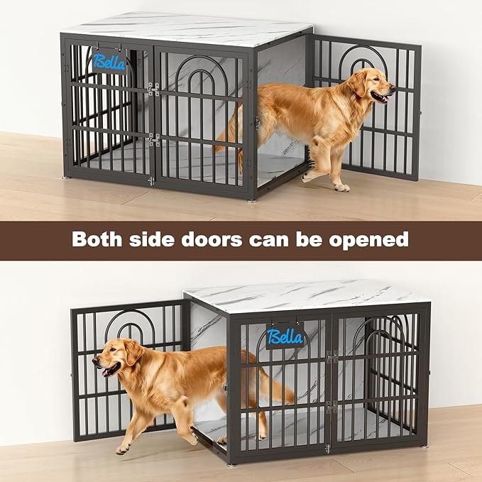 38" Dog Crate Furniture, Heavy Duty Dog Crates, Dog Kennel Furniture Indoor for Medium Dog as TV Stand, Wooden Cage End Table for Indoor Decoration, Name Tag Escape-Proof Locks & Double Door
