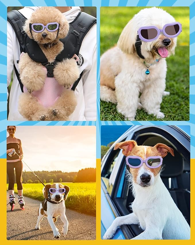Lewondr Dog Sunglasses Small Breed, Dog Goggles UV Protection for Small Dogs Eye Protection with Adjustable Strap Windproof Anti-Fog Sunglasses for Small Breed Doggy Puppy Glasses