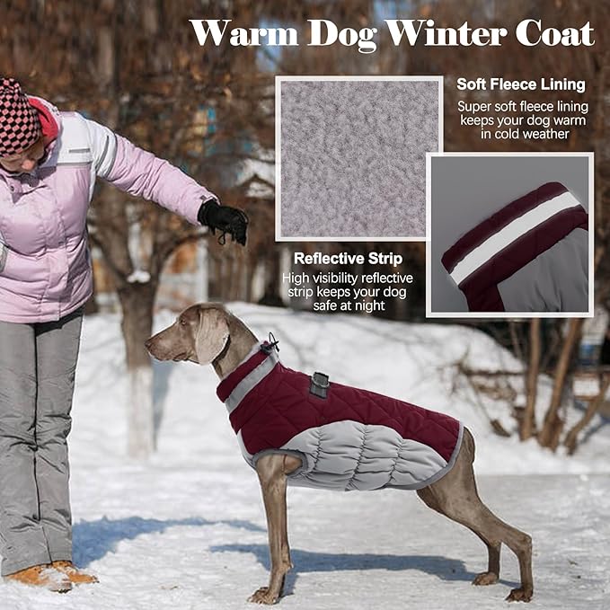 Lelepet Dog Coat Warm Dog Winter Coat Waterproof Dogs Jacket with Harness Built in Reflective Pet Fleece Vest Zip-Up Cold Weather Coats for Small Dogs Turtleneck & Windproof Coats Yorkie Wine Red S