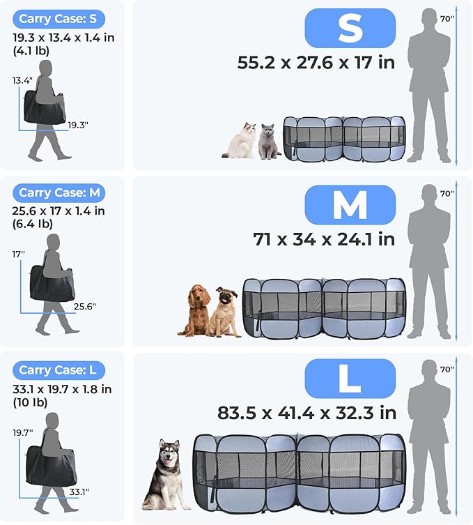 2-in-1 XLarge Pop Up Dog Playpen, Cat Puppy Pet Playpen, Indoor Outdoor Cats Enclosed, Cat Tent Crate Cage Kennel, Portable Playpen for Kitten and Small Animals(No Divider, Unified Space)