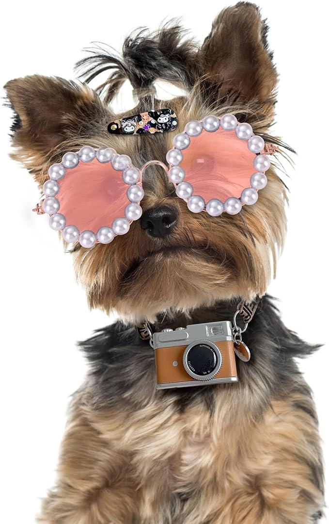 KUDES Cute Dog Sunglasses Pearl Cat Sunglasses Small Medium Breed Girl Holiday Party Pet Costume Accessories (Pink, Small)