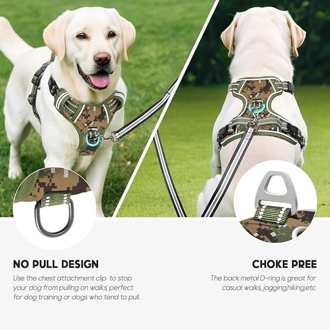 Timos Dog Harness Small Sized,No Pull Dog Harness Adjustable Metal Rings 3 Buckles,Reflective No Choke with Easy Control Handle for Small Dogs,Military Green S