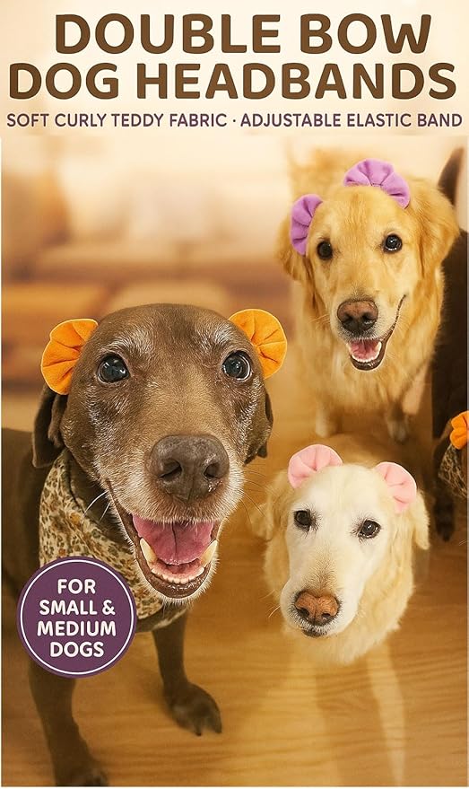 Dog Hair Bow 3 Pack – Double Bow Dog Headbands, Adjustable Hair Accessories for Small & Medium Dogs, Adjustable Pet Hair Accessories for Daily Wear & Special Occasions, Puppy Grooming Accessories