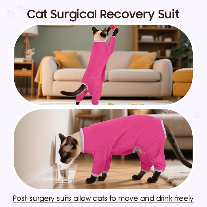 DENTRUN Cat Clothes for Hair Control with Hair Sticky Fabric - Soft Recovery Suit & Breathable Lint-Resistant Cat Sweater for Cats Only, Kitten Onesie Pajamas, S, Bright Pink