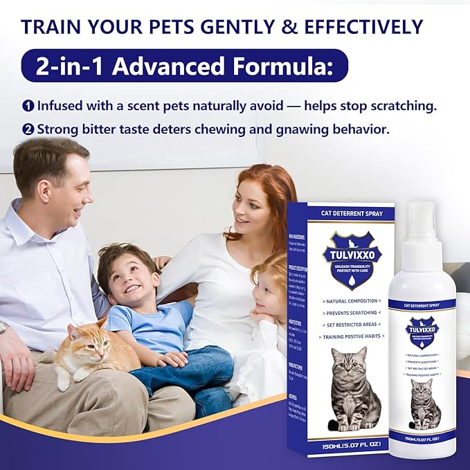 Cat Deterrent Spray, Bitter Formula Cat Repellent for Indoor & Outdoor, Natural Plant Extracts, Anti-Scratch Aid for Furniture, Sofa, Rugs, Curtains