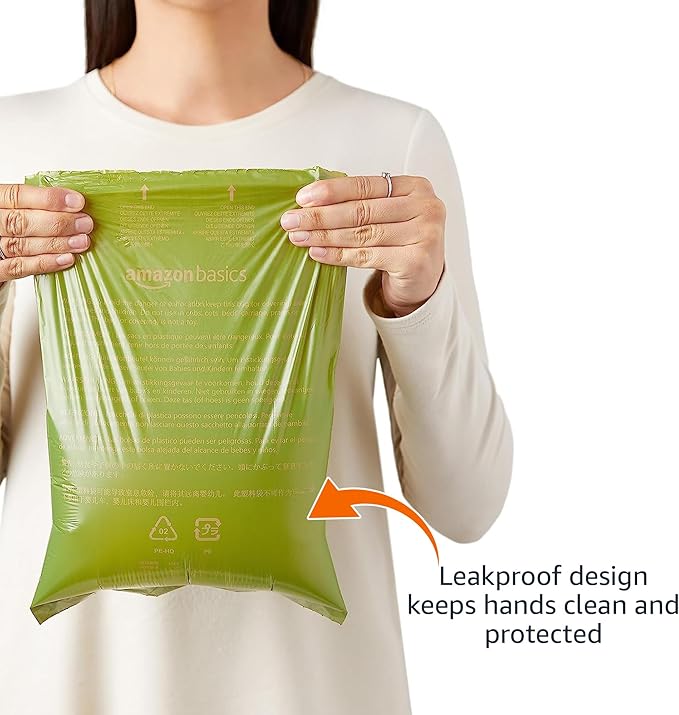 Amazon Basics Premium Leak Proof Dog Poop Bags with Dispenser and Leash Clip, Lavender Scented, 13" x 9", 270 Count (18 Rolls of 15)
