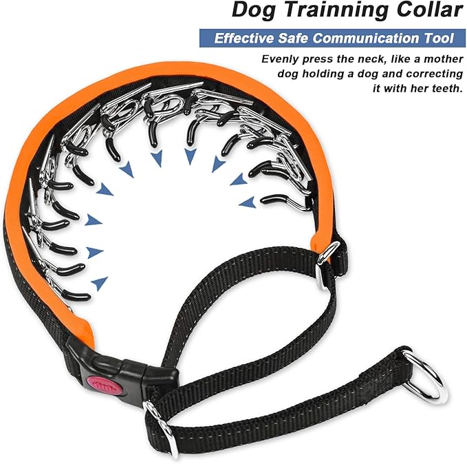 Martingale No Pull Dog Collar - Heavy Duty Nylon With Buckle, Adjustable Anti Pull Reflective Slip Collar for Large Medium Small Dog Training Walking S Orange