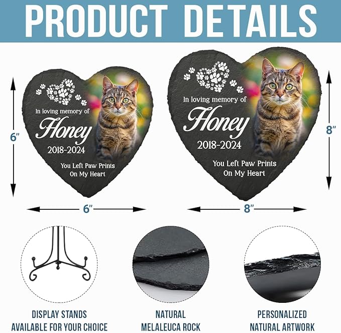 DOPTIKA in Loving Memory of Custom Photo Pet Memorial Stones, Cat Memorial Gifts for Loss of Cat, Pet Sympathy Gifts for Cats, Cat Mom Cat Dad Gifts, Cat Memorial Gifts, Cat Memorials & Funerary