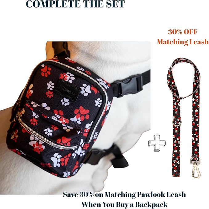 Pawlook Dog Backpack Harness – Street Smart | Waterproof, Adjustable, Breathable – Leash Attachment D-Rings, Poop Bag Pocket – Small & Medium Dogs – 8 Styles Paws Up Medium
