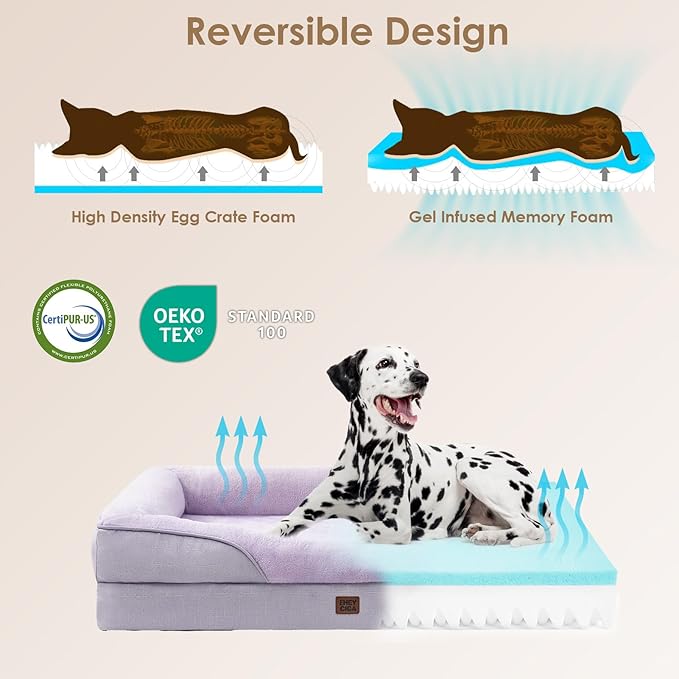 EHEYCIGA Orthopedic XL Dog Bed for Large Sized Dog, 42x30x7.5 Inch Extra Large Memory Foam Dog Couch Bed with Sides, Waterproof Liner & Washable Removable Cover, Purple