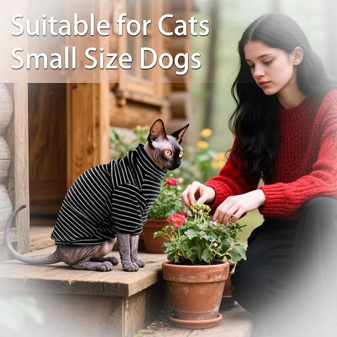 Fleece Sphynx Cat Clothes Soft Hairless Cat Clothes Pullover Cat Sweater for Chihuahua All Season Light and Warm Kitten Cloth for Cats Only Puppy Clothes Small Dog Sweater (B-Striped, XL)