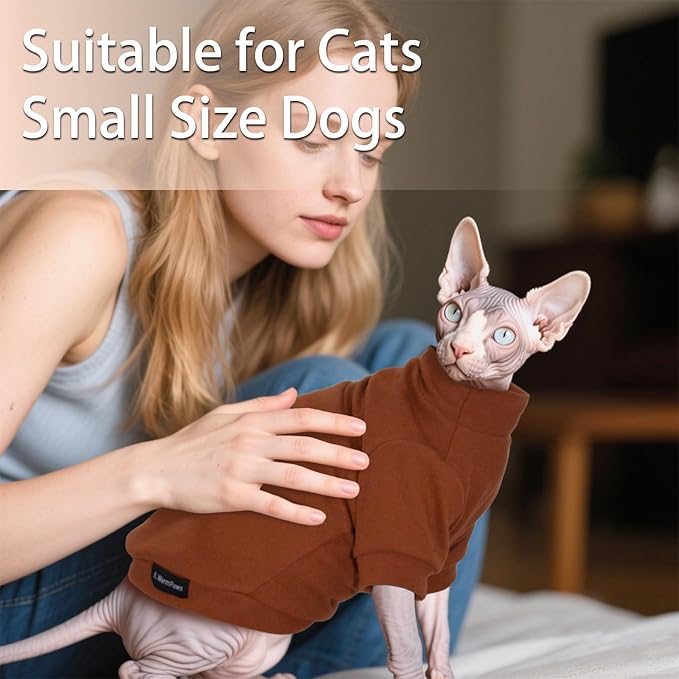 Fleece Sphynx Cat Clothes Soft Hairless Cat Clothes Pullover Cat Sweater for Chihuahua All Season Light and Warm Kitten Cloth for Cats Only Puppy Clothes Small Dog Sweater (Orange, S)