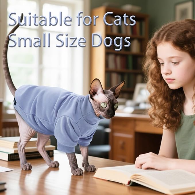 Fleece Sphynx Cat Clothes Soft Hairless Cat Clothes Pullover Cat Sweater for Chihuahua All Season Light and Warm Kitten Cloth for Cats Only Puppy Clothes Small Dog Sweater (Purple, XX-Large)