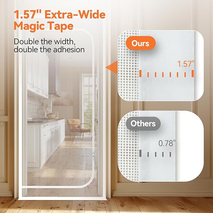 BFNN Cat Screen Door, Extra Tall Cat-Proof Mesh Gate, Fit Door Size 38'' x 82.5'', Anti Scratch Mesh with Zipper Closure, for Living Room, Kitchen, Bedroom (White)