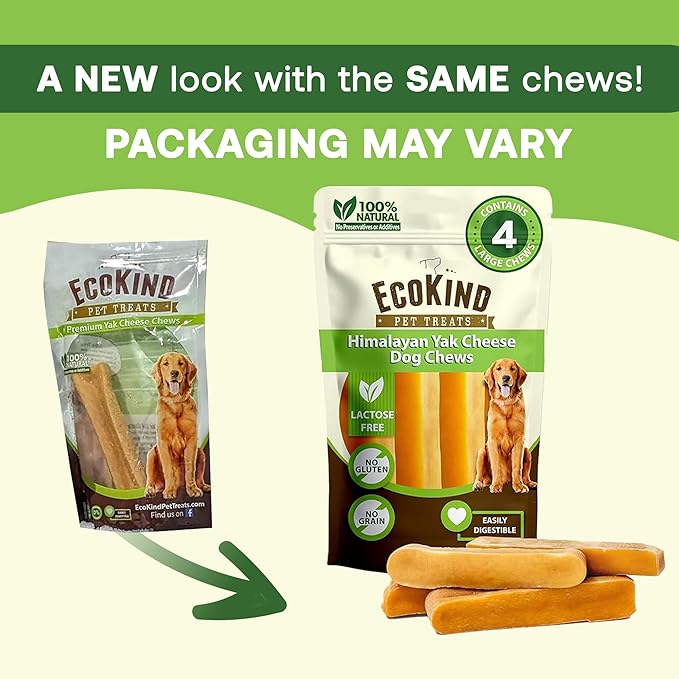 EcoKind Premium Gold Yak Cheese Himalayan Dog Chews, Dog Treats for Medium Dogs, All Natural, High Protein, for Aggressive Chewers, Medium - 3 Chews