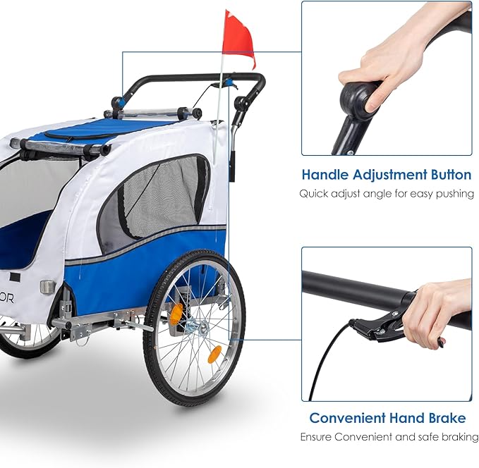 PEXMOR 2-in-1 Dog Bike Trailer & Stroller, Universal Hitch, Pet Cart Bike Wagon Cargo Carrier with Shock Absorber & Universal Wheel