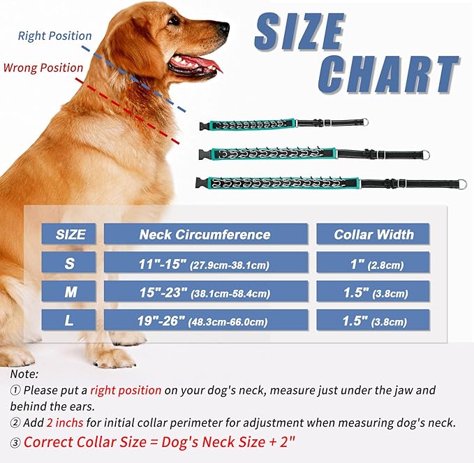 Heavy Duty Nylon No Pull Dog Collar with Buckle, Adjustable Anti Pull Reflective Slip Collar for Large Medium Small Dogs - L Green