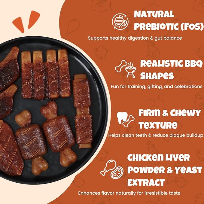 Havira BBQ Dog Treats Single Rib 15 Count, Grill-Shaped Rawhide Free Dog Chews Bone, Easily Digestible, for All Life Stages