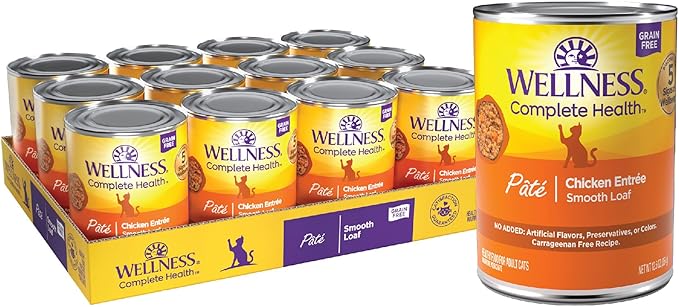Wellness Complete Health Pate Adult Wet Cat Food, Natural, Protein-Rich, Grain Free, 12.5 Ounce, 12 Pack, (Chicken)