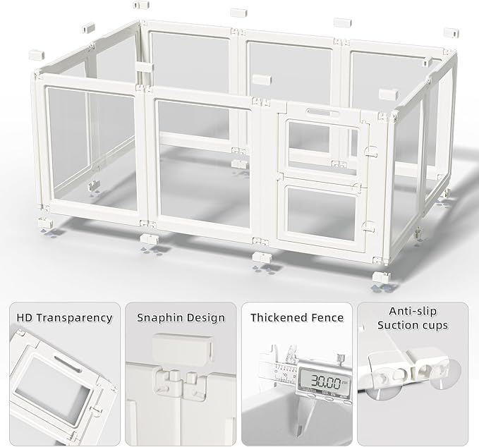 Clear Acrylic Dog Playpen Indoor,Transparent Dog Pen,Easy to Assemble and Clear pet Pen for Puppy Dog, Rabbit and cat,Sturdy and Easy to Clean Plastic pet Fence (White, 30.3" H, 10PCS)