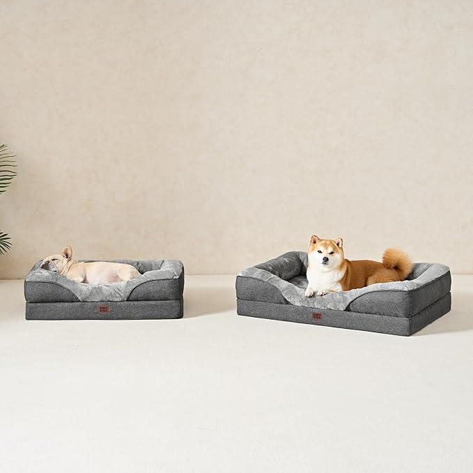 EHEYCIGA Orthopedic XL Dog Bed for Large Sized Dog, 48x35x7.5 Inch Extra Large Memory Foam Dog Couch Bed with Sides, Waterproof Liner & Washable Removable Cover, Bolster Pet Sofa, Grey