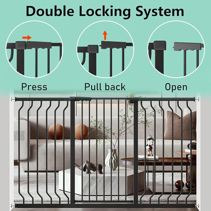 ALLAIBB Black 40.55" Extra Tall Wide 76.77-84.65" Baby Gate Pressure Mounted Walk Through Child Kids Safety Toddler Tension Pet Dog Gates with Extension for Doorways Kitchen