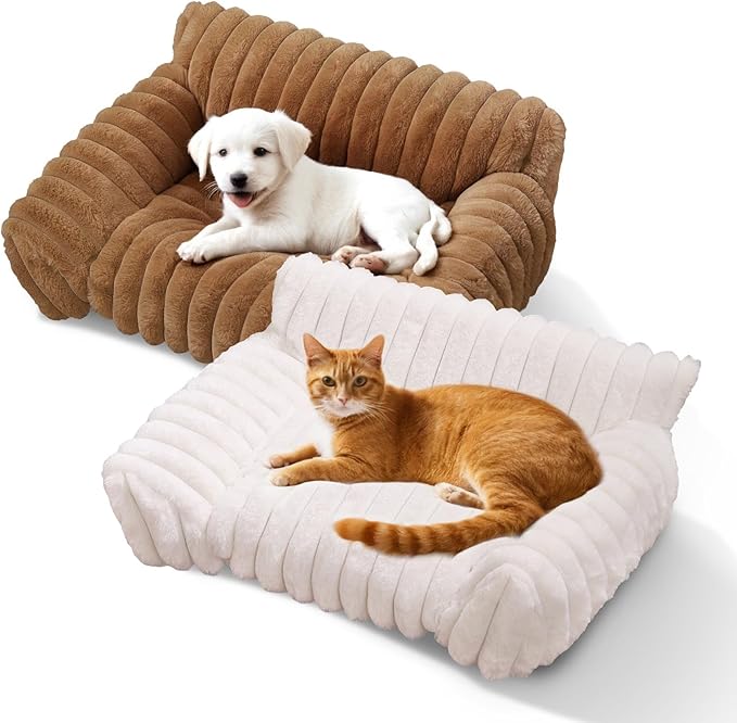 Indoor Pet Sofa Bed | Cat Sofa Bed, Soft Square Pet Bed, Indoor Non-Slip Cat Bed, Comfortable Plush, Suitable for Small to Medium Cats and Dogs (White, M(23.62 * 17.71 * 9.84in))