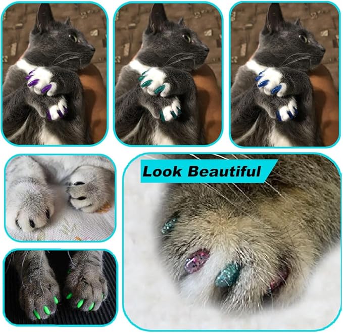VICTHY 160pcs(16 Colors) Cat Nail Caps Cat Claw Caps Cat Nail Covers with Adhesives and Applicators (Extra Small)