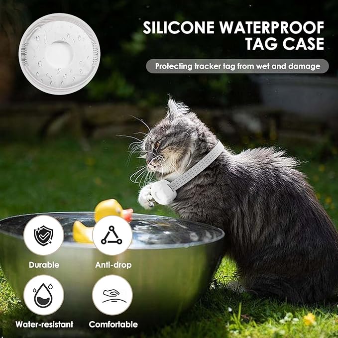 Cat Tracker, MINI GPS Tracker for Cats, No Monthly Fee, Pet Tracker Compatible with Apple Find My App(Only iOS), Real-Time Tracking, Smart Alerts, Up to 1-Year Battery, Waterproof