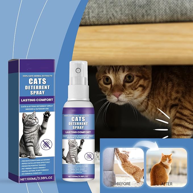 Cat Repellent Spray - Natural Training Aid for Cats, Indoor & Outdoor Deterrent Spray to Stop Scratching Furniture, Protect Garden, and Deter Unwanted Marking