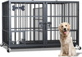Dosker 42 inch Heavy Duty Metal Dog Crate with Divider for 2 Dogs/Large Dog, All Metal Open Top Escape Proof Cage, Indoor Dog Kennel with Wheels, Floor Grid, Tray, Feeding Bowl