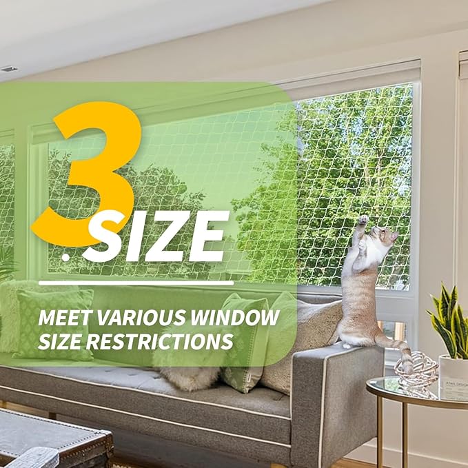 PAWISE Cat Safety Net for Balcony, Window & Stairs, 20x10 Ft Transparent Pet Anti-Fall Netting, Outdoor Indoor Cat Fence Net, Protective Cat Mesh Barrier for Dogs & Cats