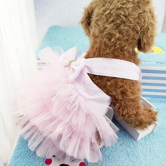 Dog Dresses, Fashion Pet Dog Clothes, Striped Mesh Puppy Dogs Princess Dresses (Pink, Medium)