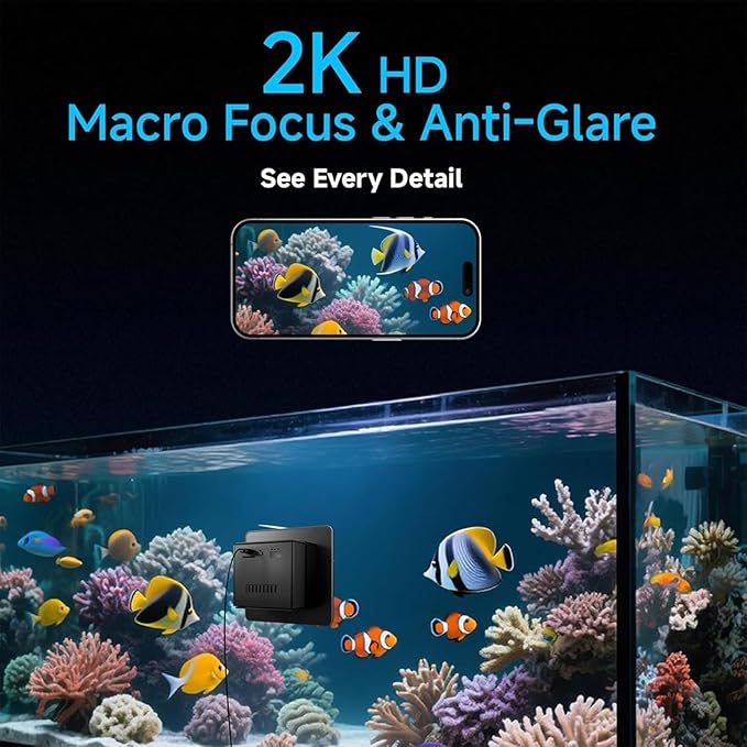 2K HD Aquarium & Terrarium WiFi Pet Camera, Aquarium Camera, 140° Wide-Angle Anti-Glare & Anti-Reflection, AI Motion Detection, AI-Powered Detection, Two-Way Audio for Fish Reptiles (Black+128G)