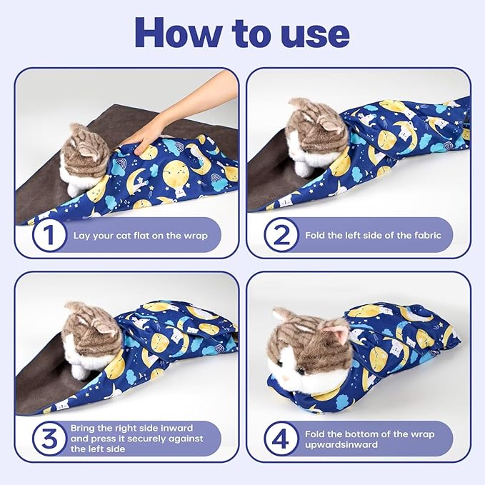 Paw Legend 27.6" Cat Wrap for Grooming Cat Wrap for Cutting Nails Cat Restraint for Nail Clipping Self Adhesive Blanket Restraint Cloth for Cats Within 15lbs