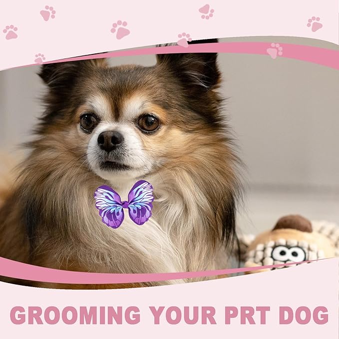 22 Pieces Cute Dog Hair Bows with Elastic Rubber Bands, Small Puppy Hair Accessories with Butterfly Flower Pearls Double Bow for Pets Dogs Cats Hair Grooming (Purple and Pink)