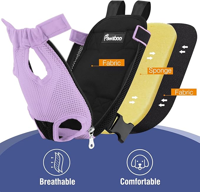 Pawaboo Pet Carrier Backpack, Adjustable Pet Front Cat Dog Carrier Backpack Travel Bag, Legs Out, Easy-Fit for Traveling Hiking Camping for Small Medium Dogs, Large Size, Purple