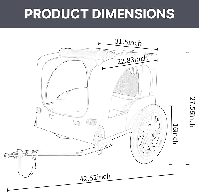 Collapsible Pet Bike Trailer, Portable Dog Bicycle Trailer with Enhanced Safety Design, Weatherproof & Ventilated Pet Carrier for Small to Medium Pets Up to 66 lbs (Black)