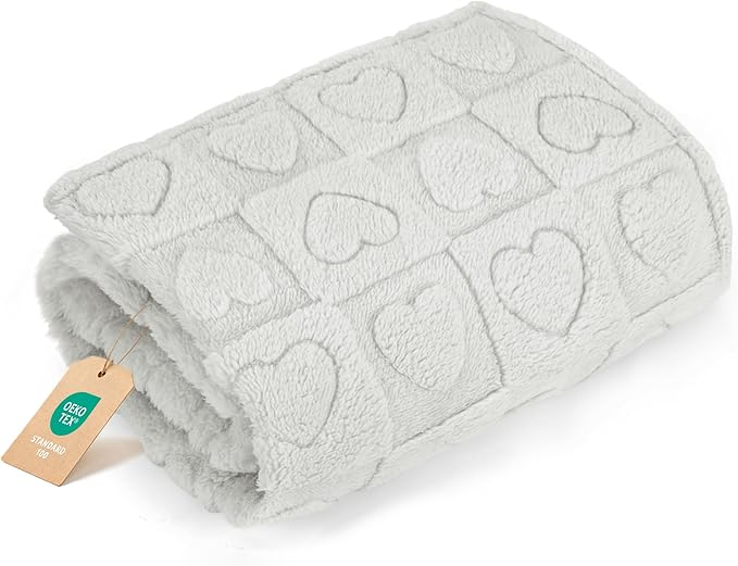 gogobunny Calming Plush Dog Cat Blanket 300GSM Coral Fleece, Ultra-Soft Machine Washable Pet Bedding for Small Medium Dogs Cats Puppies Kittens (Silver, 50x60)
