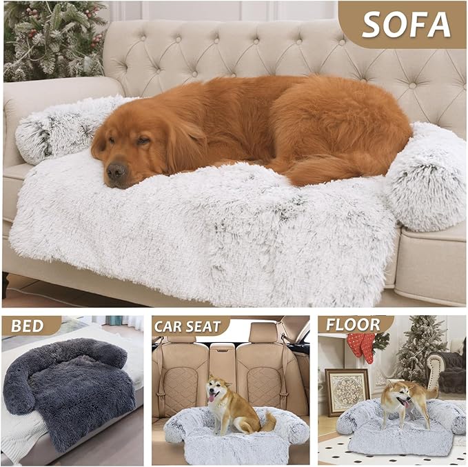 Calming Dogs/Cats Bed Mats, Dog Pad Washable Removable Couch Cover, Plush Long Fur Mat for Pets, Waterproof Lining, Perfect for Small, Medium and Large Dogs and Cats (Desert Brown, 59"x39")