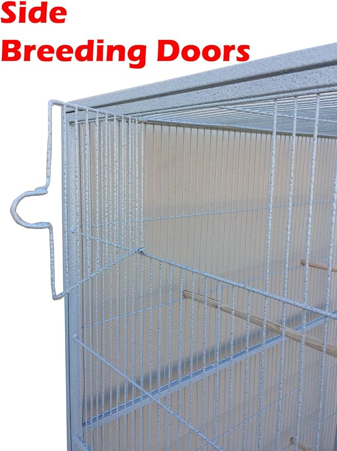 64" Extra Large Wrought Iron Metal Tight 1/2-Inch Bar Spacing Bird Flight Breeder Cage with Side Breeding Nesting Box Doors Easy Clean Pull Out Tray with Removable Rolling Stand